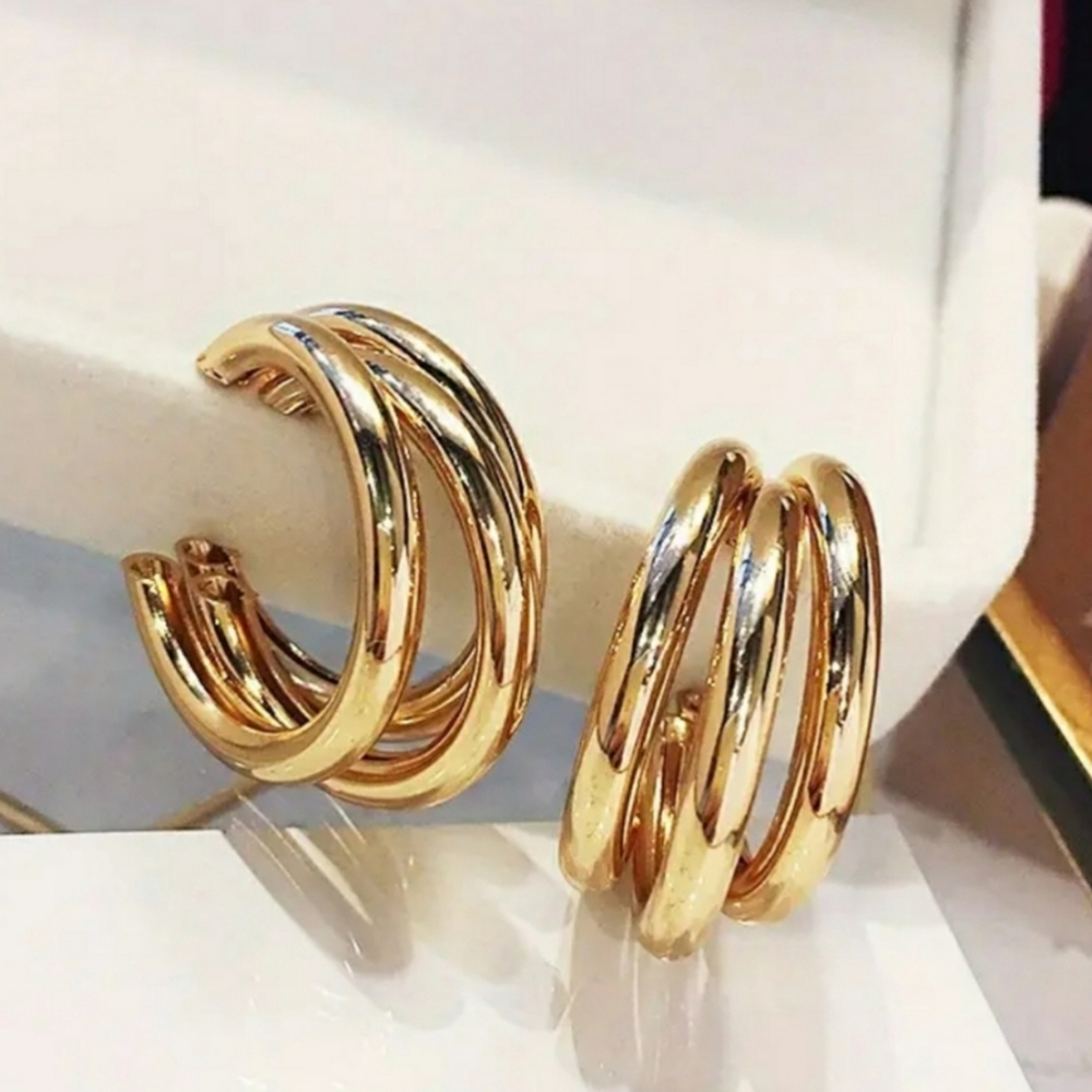 Gold Glossy Hoop Earrings - Picture 2 of 5
